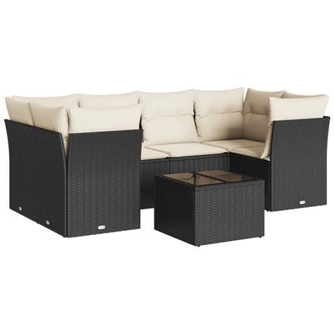 Set Divani da Giardino con Cuscini 7pz Nero Polyrattan - Foto 1