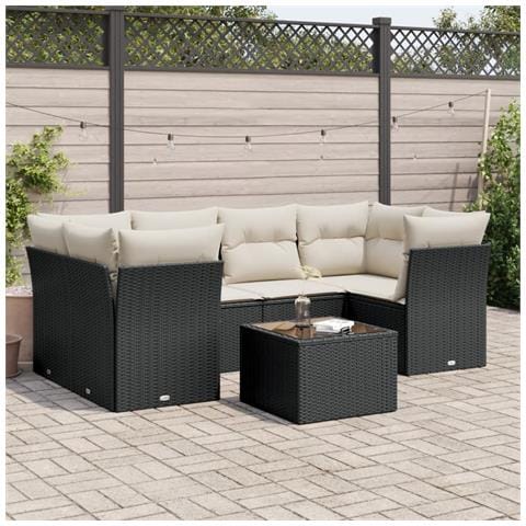 Set Divani da Giardino con Cuscini 7pz Nero Polyrattan - Foto 2