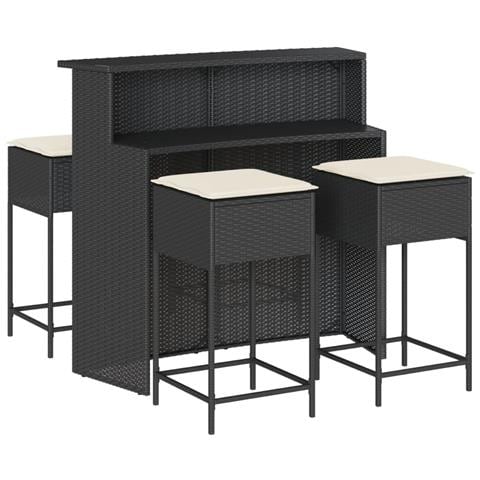 Set Bar da Giardino 5 pz con Cuscini in Polyrattan Nero - Foto 1