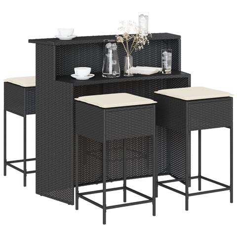 Set Bar da Giardino 5 pz con Cuscini in Polyrattan Nero - Foto 2