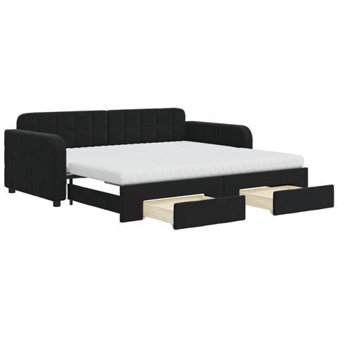 Divano Letto Estraibile con Cassetti Nero 90x190 cm in Velluto - Foto 1