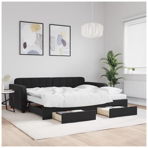 Divano Letto Estraibile con Cassetti Nero 90x190 cm in Velluto - Foto 2