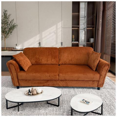 Lucerne Divano Lineare 4 Posti In Velluto A Coste Terracotta - Foto 4