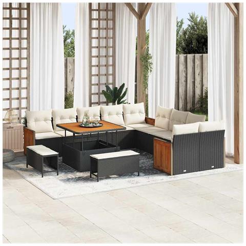 Set Divano da Giardino 13 pcs Nero e Crema 100 x 100 x 71 cm - Foto 2
