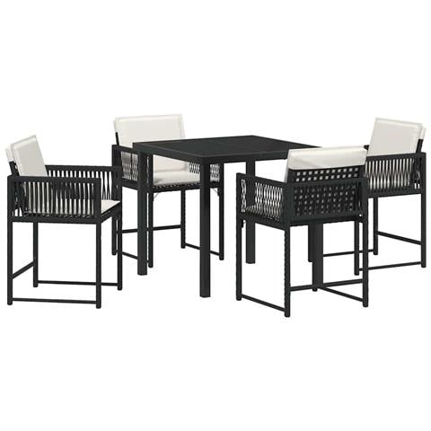 Set da Pranzo per Giardino 5 pcs Nero polyrattan - Foto 1