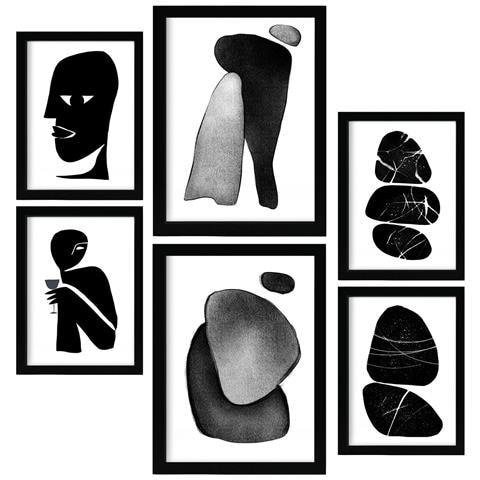 Set Di 6 Stampe Teste Senza Dati In Amanti Dipinti Decorativi Estetici Astratti Per Il Tuo Soggiorno, Camera Da Letto, Casa A3 & A4 Cornice Nera - Foto 1