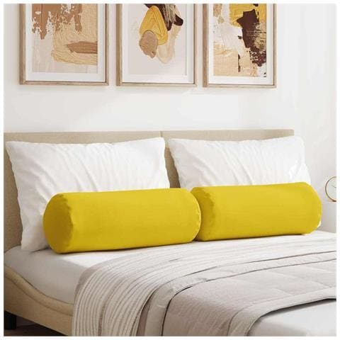 Cuscini a rullo 2 pcs Giallo Chiaro Ø 25 x 70 cm Tessuto - Foto 2