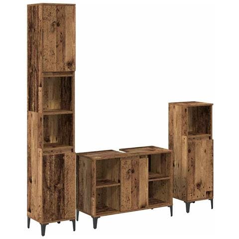 Set di mobili per il bagno con lo scaffale 3 pcs Legno vecchio - Foto 1