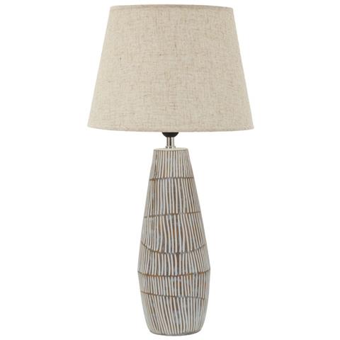 Lampada Da Tavolo Hanoi In Polyresin Multicolore Con Paralume In Lino Naturale - Foto 1