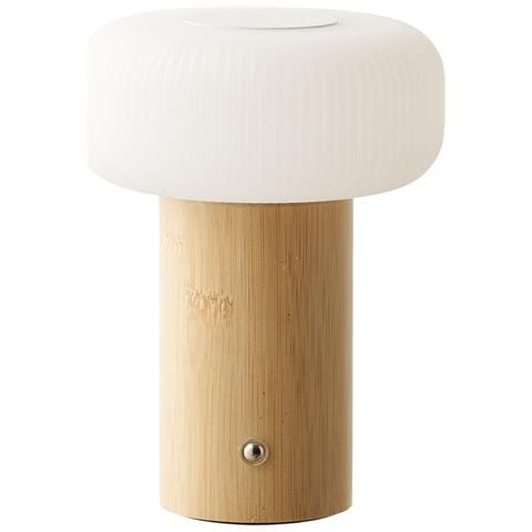 Lampada Da Tavolo Stafford Ricaricabile In Bambù E Bianco - Foto 1