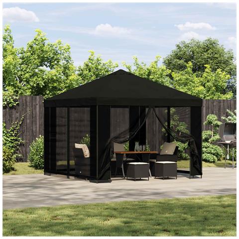 Gazebo 3 x 3 m Nero Poliestere e Acciaio 190 gsm - Foto 2