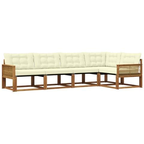 Set di divani da esterno con cuscino 5 pcs Naturale e Crema - Foto 1