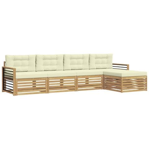 Set di divani da esterno 5 pcs Bianco e Crema Poliestere - Foto 1