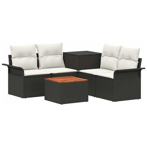Set di divani 6 pz 4-Numero di posti Nero e Bianco Crema - Foto 1
