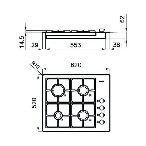 Piano Cottura 7256 032 a Gas 4 Fuochi Gas Colore Inox - Foto 2
