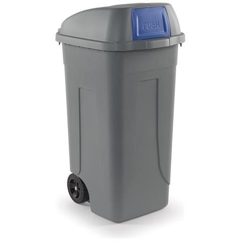Bidone Raccolta Differenziata 100 Litri Con Ruote - Fondo Grigio E Coperchio A Campana Con Sportello Basculante Blu - Foto 1