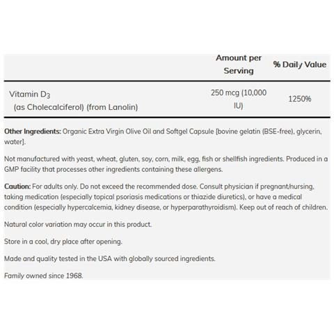Vitamin D-3, 10000 Iu - 120 Softgels - Vitamina D3 - Foto 3