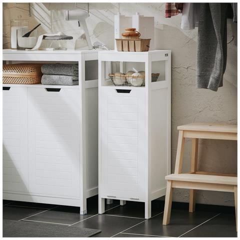 Mobile Lavanderia Con Sacco Portabiancheria Pieghevole Cassettiera Portabiancheria Mobiletto Bagno Bianco 30x30x90 Cm Bzr122-w - Foto 5