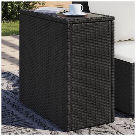 Tavolo Da Giardino Piano In Vetro Nero 58x27,5x55 Cm Polyrattan - Foto 1