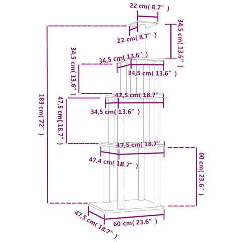 Albero Per Gatti Con Tiragraffi In Sisal Crema 183 Cm - Foto 5