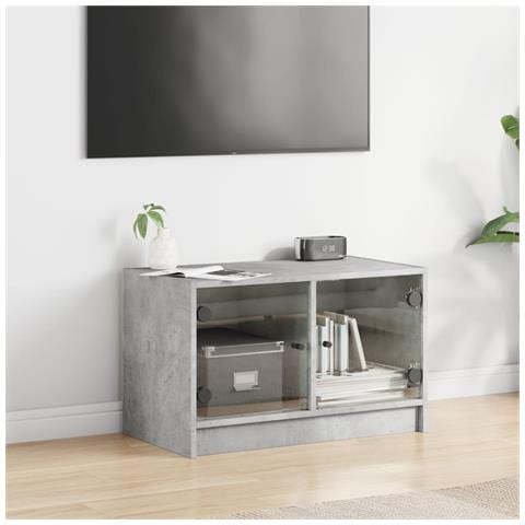 Mobile Porta Tv Con Ante In Vetro Grigio Cemento 68x37x42 Cm - Foto 3