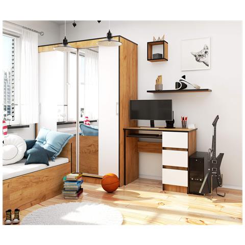 Scrivania per computer A6 destro, 3 cassetti, 90x50x77 cm, Colore Quarcia Craft e Bianco - Foto 5