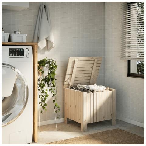 Contenitore Con Coperchio Rana 60x49x54 Cm Legno Massello Pino - Foto 3