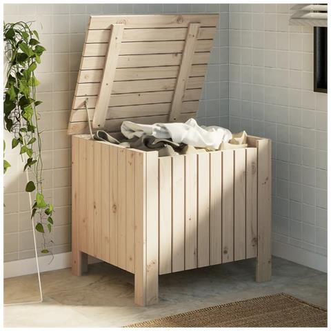 Contenitore Con Coperchio Rana 60x49x54 Cm Legno Massello Pino - Foto 1