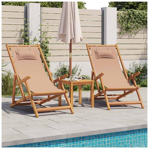 Sedia Da Spiaggia Pieghevole Beige Legno Di Eucalipto E Tessuto - Foto 3