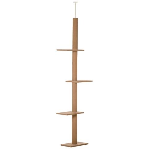 Albero Tiragraffi Per Gatti A 4 Livelli, Fissaggio A Soffitto Regolabile, 43x27x228-260cm - Foto 1