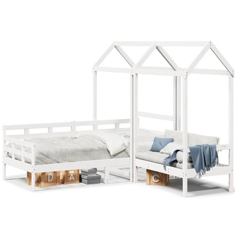 Set Dormeuse E Panca Con Tetto Bianco 90x190cm Massello Pino - Foto 1