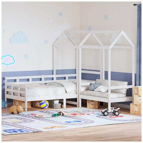 Set Dormeuse E Panca Con Tetto Bianco 90x190cm Massello Pino - Foto 7