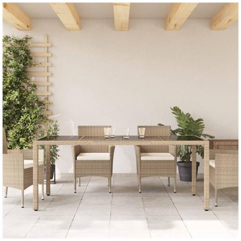 Tavolo Da Giardino Piano In Vetro Beige 190x90x75 Cm Polyrattan - Foto 3