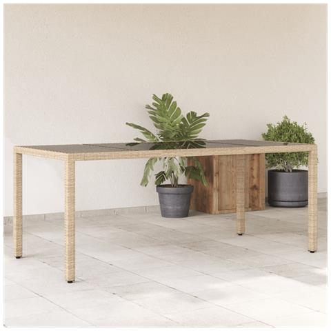 Tavolo Da Giardino Piano In Vetro Beige 190x90x75 Cm Polyrattan - Foto 1