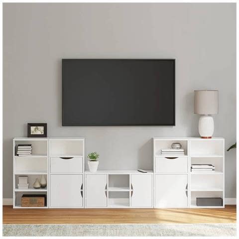 Mobile TV 5 pz con Contenitore ODDA Bianco in Legno di Pino - Foto 1