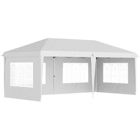 Gazebo da esterno bianco con Finestre Regolabile in Altezza e tende Removibili 5.9x3x2.7m - Foto 1
