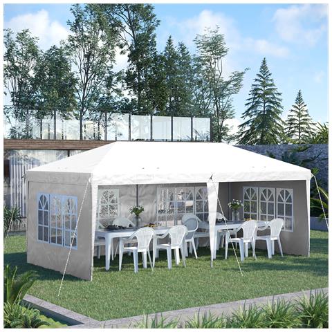 Gazebo da esterno bianco con Finestre Regolabile in Altezza e tende Removibili 5.9x3x2.7m - Foto 6