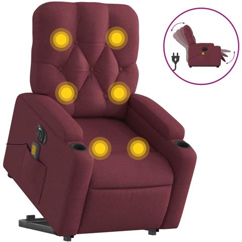 Poltrona Alzapersona Massaggiante Elettrica Rosso Vino Tessuto - Foto 2