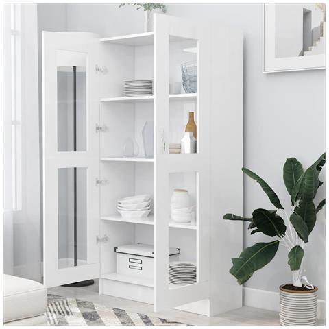 Armadietto Con Vetrina Bianco 82,5x30,5x150cm Legno Multistrato - Foto 2