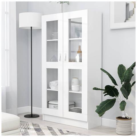 Armadietto Con Vetrina Bianco 82,5x30,5x150cm Legno Multistrato - Foto 8