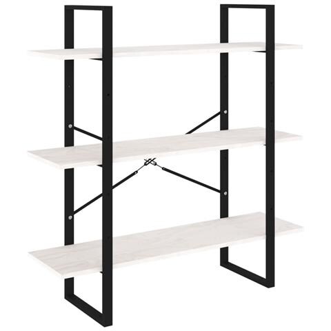 Libreria A 3 Ripiani Bianca 100x30x105 Cm In Massello Di Pino - Foto 1