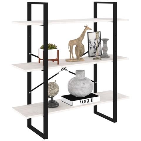 Libreria A 3 Ripiani Bianca 100x30x105 Cm In Massello Di Pino - Foto 2