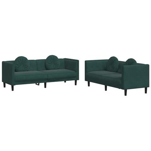 Set di Divani 2 pz con Cuscini Verde Scuro in Velluto - Foto 1