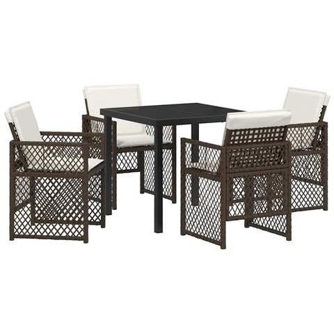 Set da Pranzo per Giardino vitaXL con Cuscini Marrone Rattan in Polimero, Tavolo da Giardino vitaXL Nero 80x80x73 cm Vetro Temperato - Foto 1