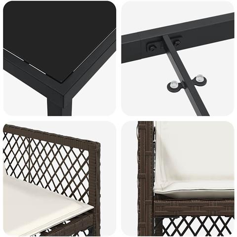 Set da Pranzo per Giardino vitaXL con Cuscini Marrone Rattan in Polimero, Tavolo da Giardino vitaXL Nero 80x80x73 cm Vetro Temperato - Foto 9