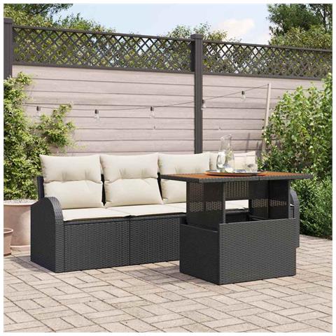 Set Divano Giardino in 5 Pezzi con Cuscini Rattan Polietilene Nero,  Divano Giardino 2 Posti con Ripostiglio e Cuscini Rattan Polietilene Nero - Foto 2
