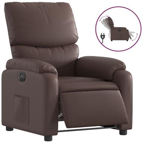 Poltrona Reclinabile Elettrica Marrone in Similpelle - Foto 1
