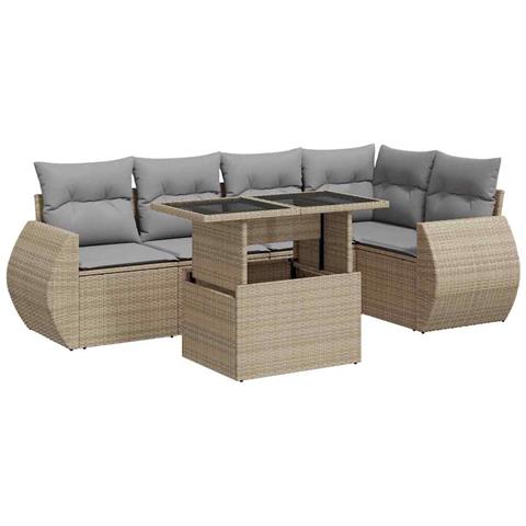 Set Divano da Giardino 6 pz con Cuscini Beige in Polyrattan - Foto 1