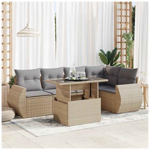 Set Divano da Giardino 6 pz con Cuscini Beige in Polyrattan - Foto 2
