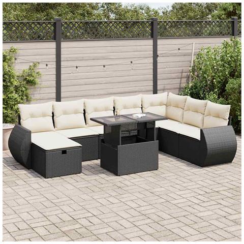 Set Divani da Giardino 9 pz con Cuscini Nero in Polyrattan - Foto 2